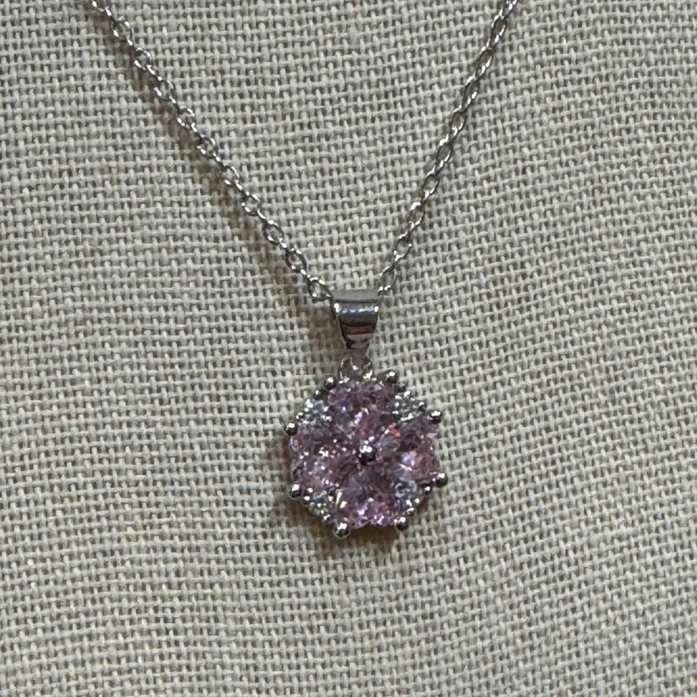 925 sterling silver pink flower 🌸 CZ necklace